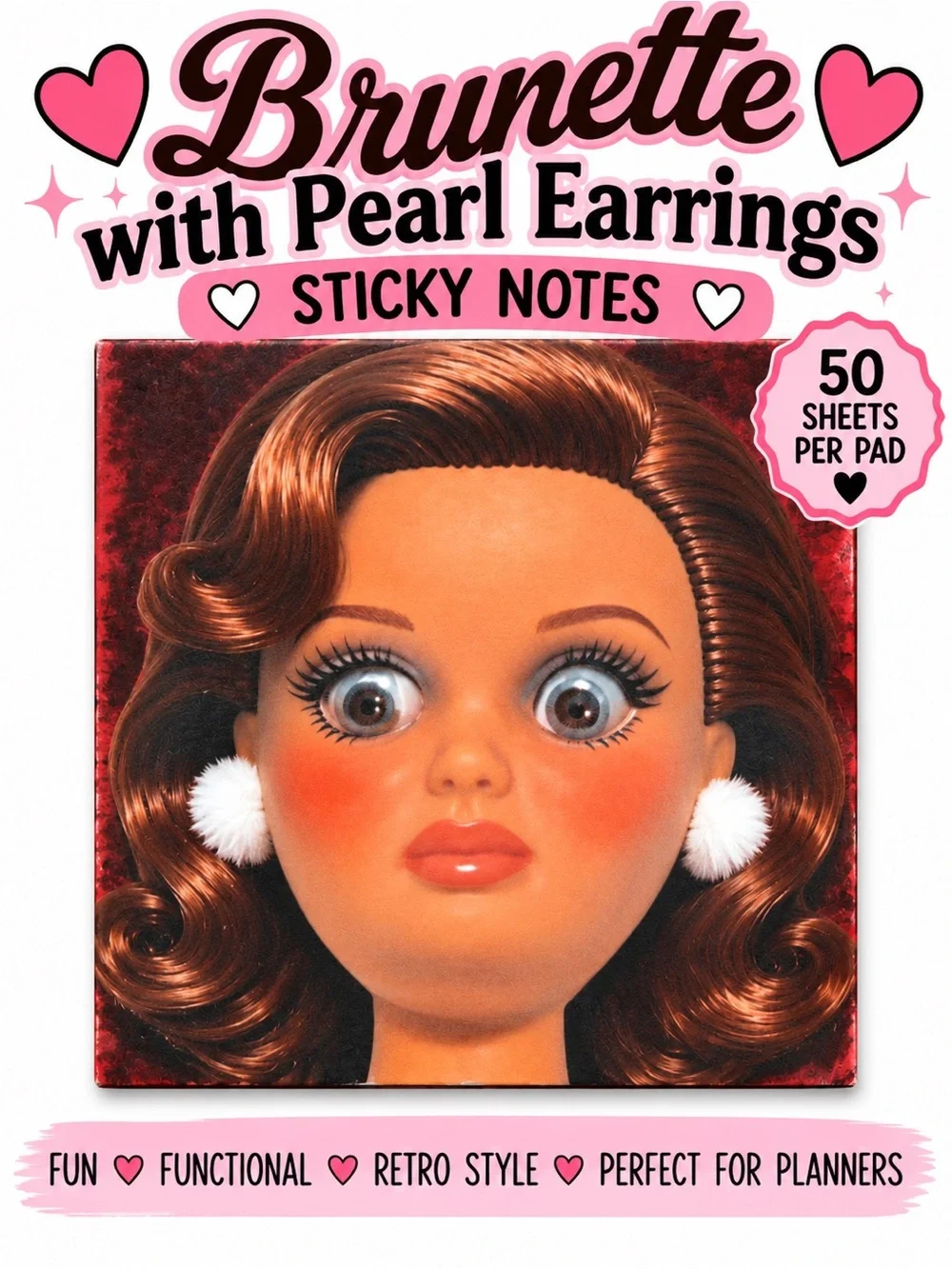 Doll Inspired Disgusted Face Sticky Notes Retro Fashion Doll 50 Sheets